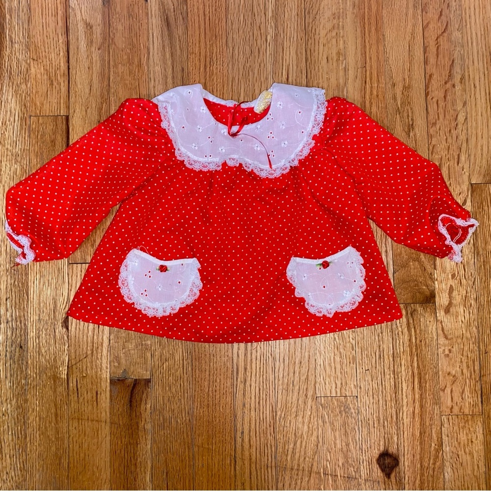 EVY of CALIFORNIA - VTG - Red/White Polka-dotted Smock/Swing Top/Shirt POCKETS